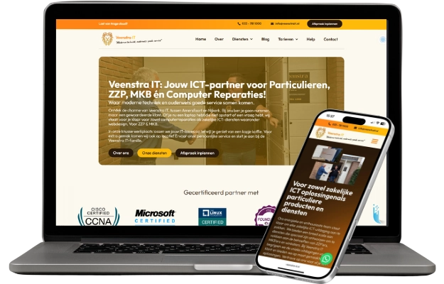 Laptop en smartphone op dezelfde zakelijke werkplek