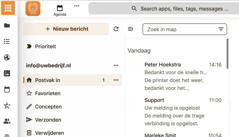 Postvak in van de Veenstra IT Werkplek met zakelijke e-mail in dezelfde omgeving als bestanden en agenda