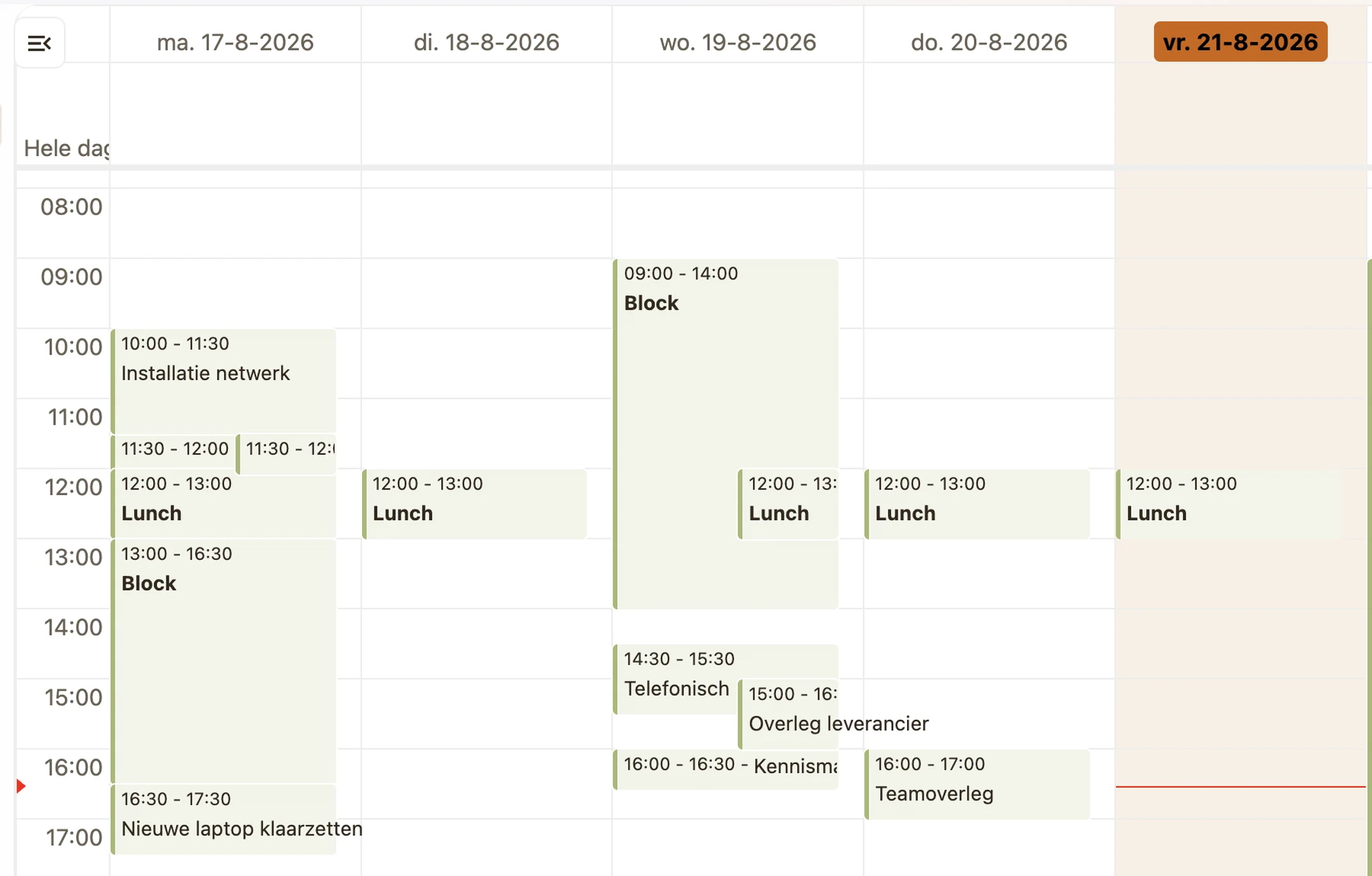 Weekagenda van de Veenstra IT Werkplek met een persoonlijke agenda en een gedeelde teamagenda naast elkaar