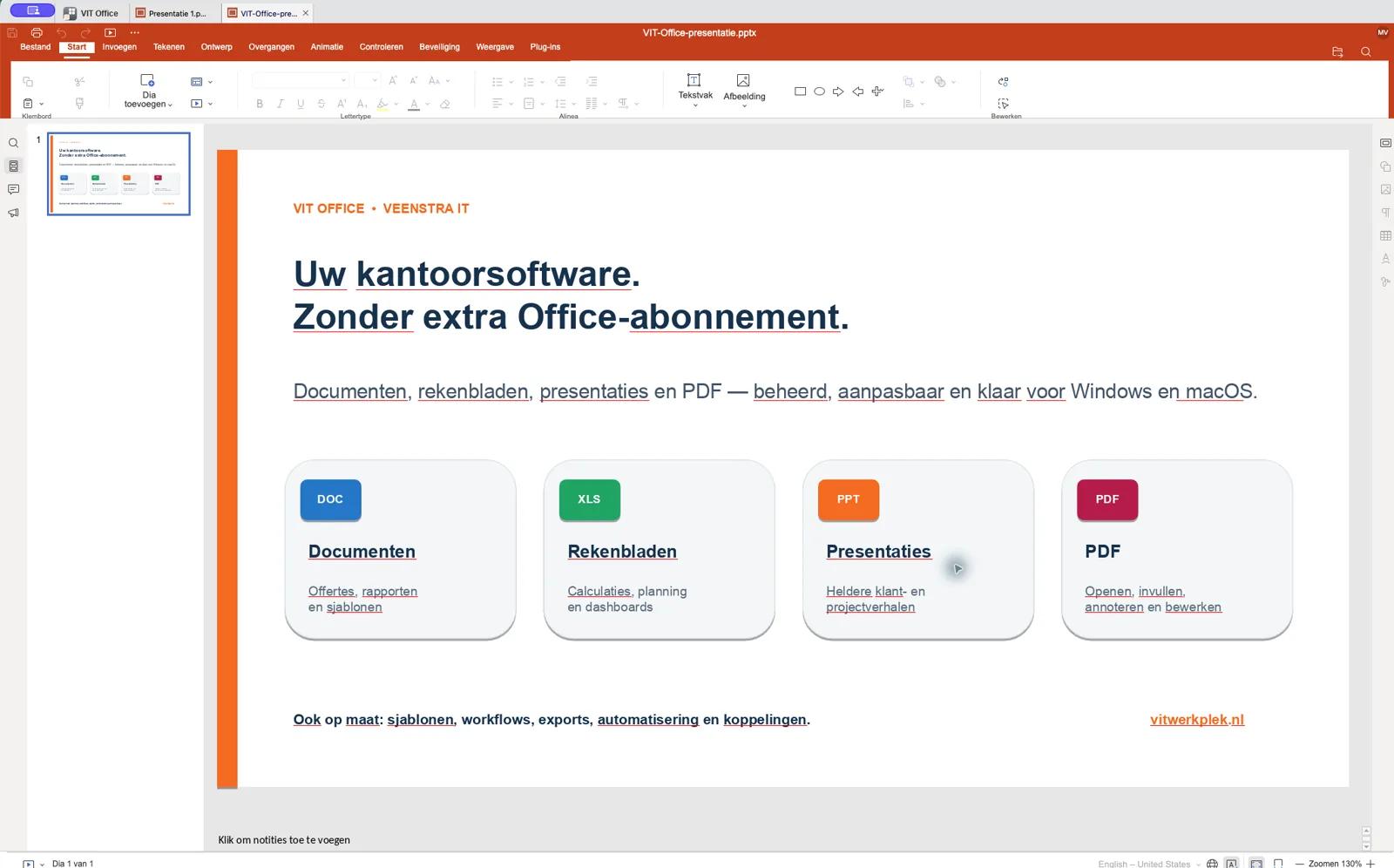 VIT Presentaties met een zakelijke verkooppresentatie in de actuele interface